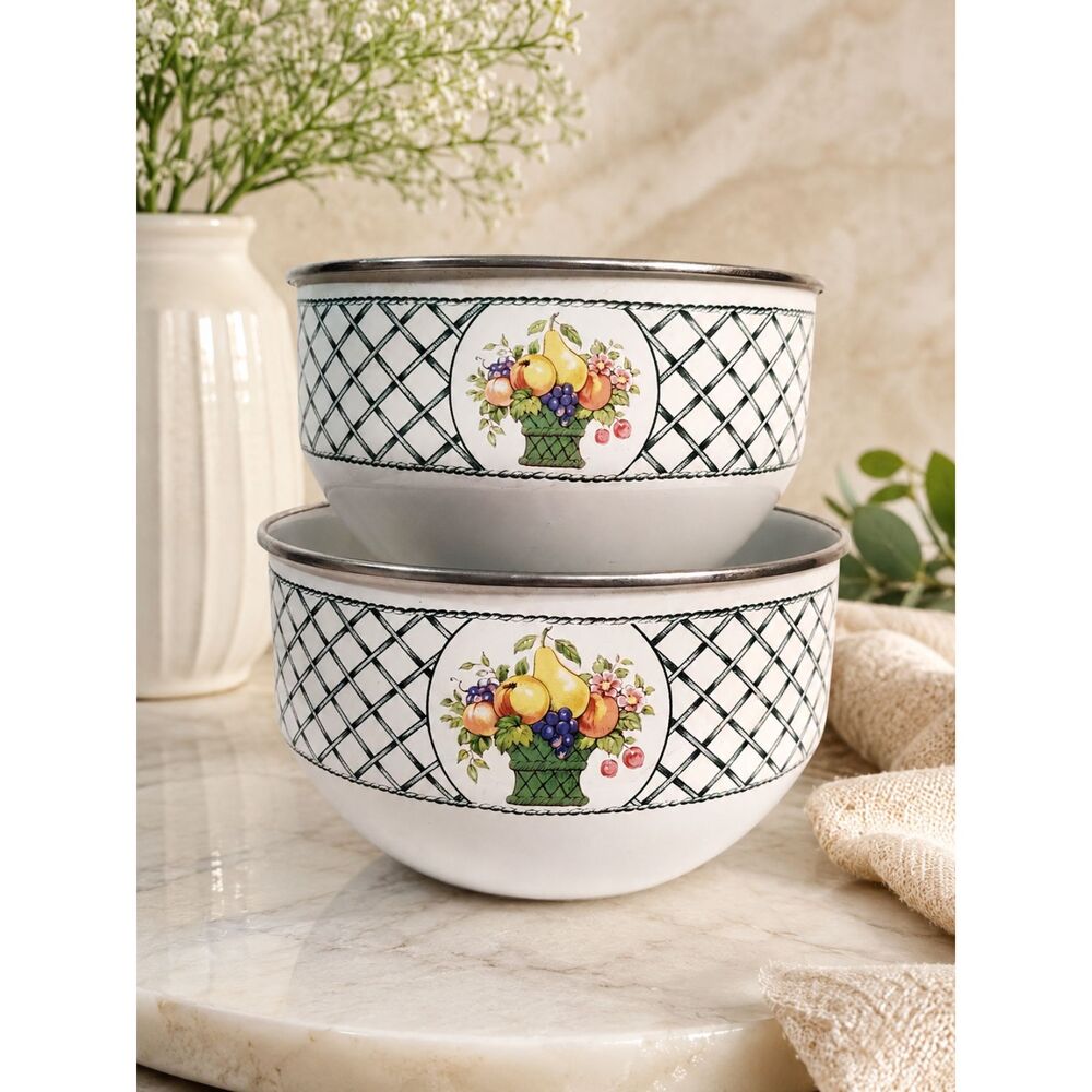 VTG Villeroy & Boch Fruit Basket Lattice Serving Bowls Set of 2 Silver Trim